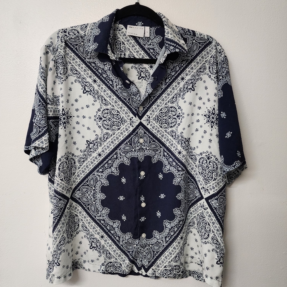 ZARA Navy and White Bandana Print Shirt